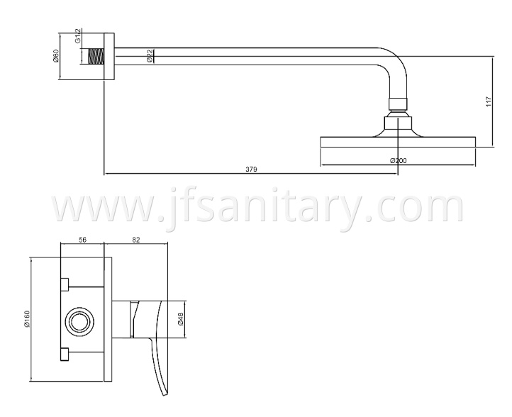 Size Of Concealed Bath Shower Mixer With Rain Shower